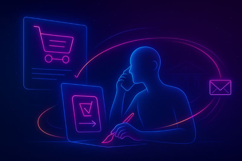 AI assistant sending automated cart recovery messages via email, SMS, and WhatsApp to re-engage retail customers.