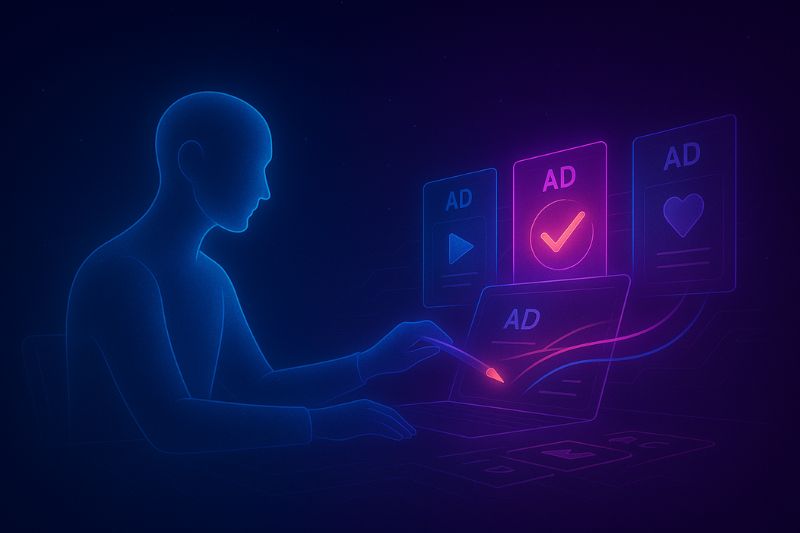 AI assistant generating and testing ad creatives for content campaigns across digital platforms.