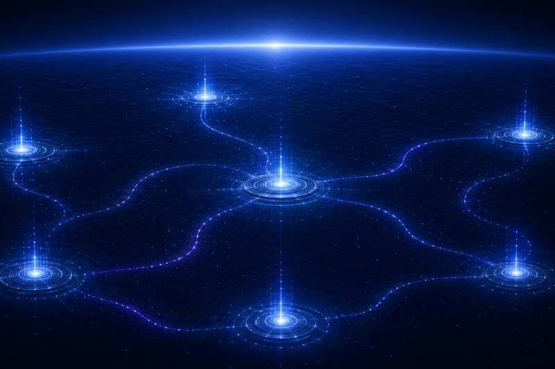Abstract enterprise security governance architecture showing connected cyber resilience pathways, operational monitoring nodes and trusted protection ecosystems.